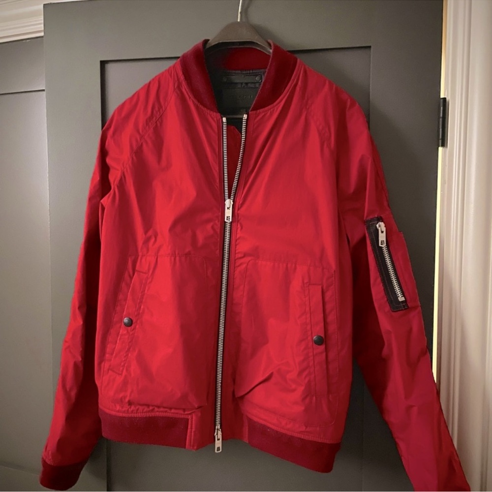 Coach Red Bomber Jacket with Zip Pocket